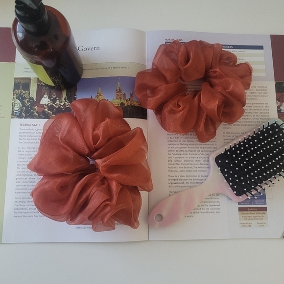 TRENDY Oversized and small burnt Orange color organza Scrunchie Hair Accessory - Picture 2 of 5